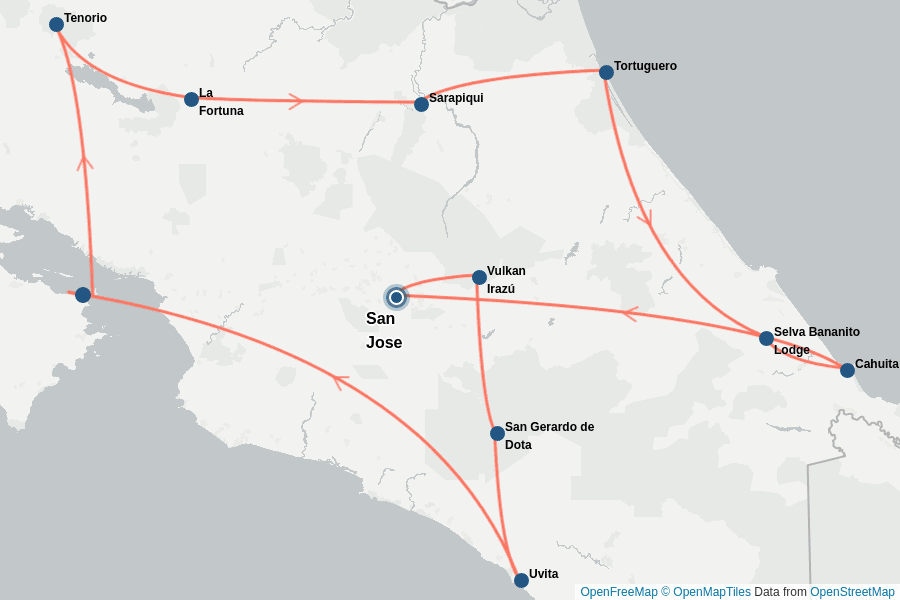 Itinerary Map image for Costa Rica